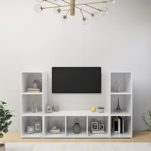 vidaXL Meubles TV 3 pcs Blanc 107x35x37 cm Bois d'ingénierie pas cher