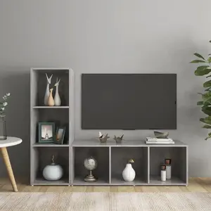 Comparateur de prix : vidaXL Vidaxl Meubles Tv 2 Pcs Gris Béton 107x35x37 Cm Aggloméré