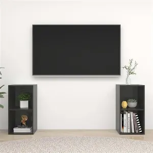 vidaXL Meubles TV 2 pcs Gris brillant 72x35x36,5 cm Bois d'ingénierie pas cher