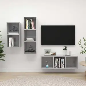 vidaXL Ensemble de meuble TV 3 pcs Gris béton Bois d'ingénierie pas cher