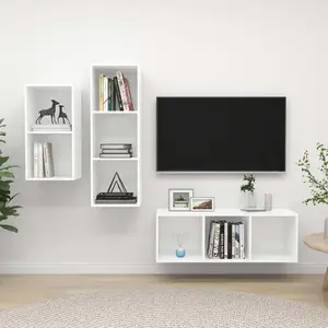 vidaXL Ensemble de meuble TV 3 pcs Blanc Bois d'ingénierie pas cher