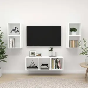 vidaXL Ensemble de meuble TV 3 pcs Blanc Bois d'ingénierie pas cher