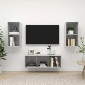 vidaXL Ensemble de meuble TV 3 pcs Gris béton Bois d'ingénierie pas cher