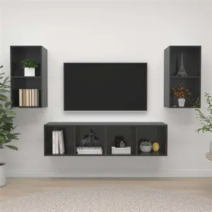 vidaXL Meubles TV muraux 4 pcs Gris brillant Aggloméré pas cher