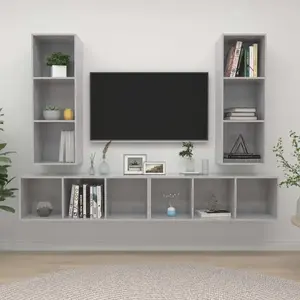 vidaXL Meubles TV muraux 4 pcs Gris béton Bois d'ingénierie pas cher