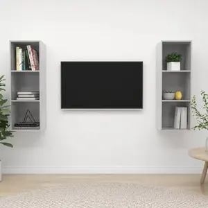 vidaXL Meubles TV muraux 2 pcs Gris béton Bois d'ingénierie pas cher