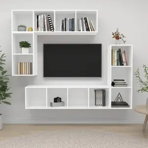 vidaXL Ensemble de meubles TV 4 pcs Blanc Bois d'ingénierie pas cher
