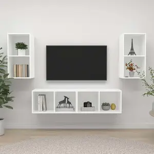 vidaXL Meubles TV muraux 4 pcs Blanc Bois d'ingénierie pas cher
