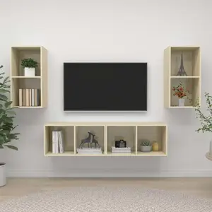 vidaXL Meubles TV muraux 4 pcs Chêne sonoma Bois d'ingénierie pas cher