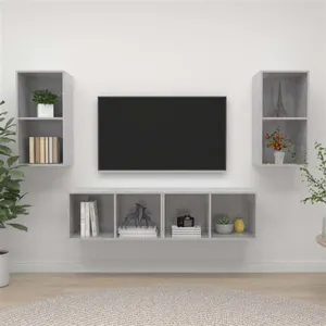 vidaXL Meubles TV muraux 4 pcs Gris béton Aggloméré pas cher