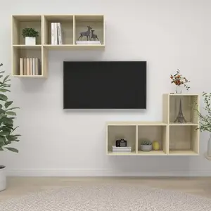 vidaXL Meubles TV muraux 4 pcs Chêne sonoma Bois d'ingénierie pas cher