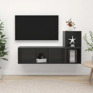 vidaXL Ensemble de meuble TV 2 pcs Gris brillant Aggloméré pas cher