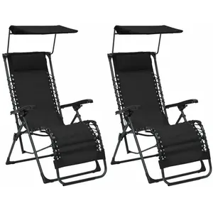 vidaXL Chaises pliables de terrasse 2 pcs Textilène Noir pas cher