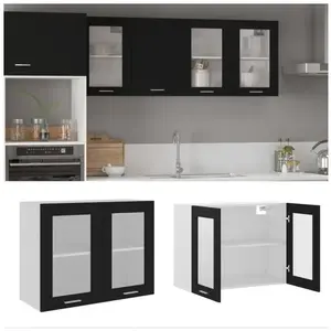 vidaXL Armoire en verre suspendue Noir 80x31x60 cm Bois d'ingénierie pas cher