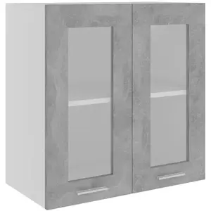 vidaXL Armoire en verre suspendue Gris béton Bois d'ingénierie 802525 pas cher