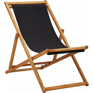 vidaXL Chaise pliable de plage bois d'eucalyptus et tissu noir pas cher