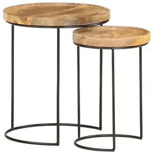 vidaXL Ensemble de table basse 2 pcs bois de manguier massif et acier pas cher