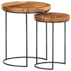 vidaXL Ensemble de table basse 2 pcs bois d'acacia massif et acier pas cher