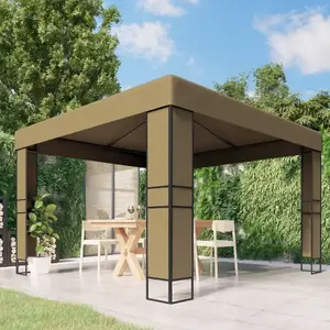 vidaXL Belvédère avec double toit 3x3x2,7 m Taupe 180 g/m² pas cher