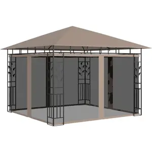 vidaXL Belvédère avec moustiquaire 3x3x2,73 m Taupe 180 g/m² pas cher