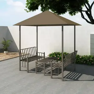 Comparateur de prix : vidaXL Pavillon de jardin et table et bancs 2,5x1,5x2,4m Taupe 180g/m²