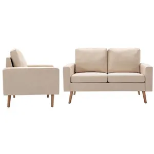 vidaXL Ensemble de canapés 2 pcs Tissu Crème pas cher