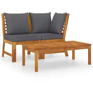 vidaXL Salon de jardin 3pcs et coussin gris foncé Bois d'acacia solide pas cher