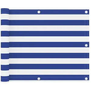 vidaXL Écran de balcon Blanc et bleu 75x600 cm Tissu Oxford pas cher