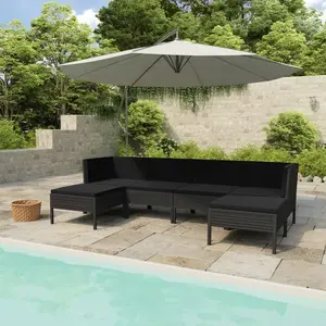 vidaXL Salon de jardin 6 pcs avec coussins Résine tressée Noir pas cher