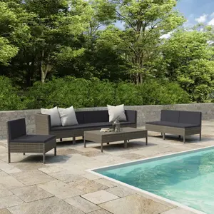 vidaXL Salon de jardin 9 pcs avec coussins Résine tressée Gris pas cher