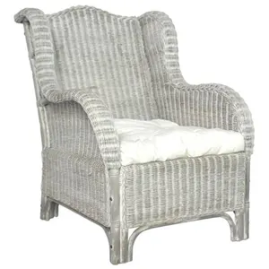vidaXL Canapé avec coussin Gris Rotin naturel et lin pas cher