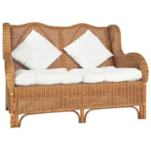 Comparateur de prix : vidaXL Canapé 2 places Marron clair Rotin naturel et lin