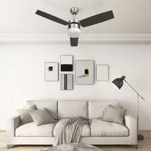 Comparateur de prix : vidaXL Ventilateur de plafond lampe et télécommande 108cm Marron foncé
