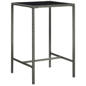vidaXL Table de bar de jardin Gris 70x70x110cm Résine tressée et verre pas cher