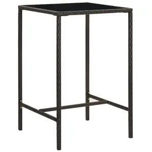 vidaXL Table de bar de jardin Marron 70x70x110 cm Résine tressée verre pas cher