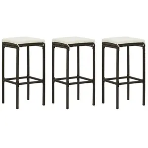 vidaXL Tabourets de bar avec coussins lot de 3 marron résine tressée pas cher