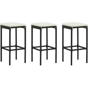 Comparateur de prix : vidaXL Tabourets de bar avec coussins lot de 3 noir résine tressée