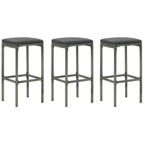 vidaXL Tabourets de bar avec coussins lot de 3 gris résine tressée pas cher