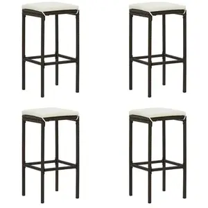 vidaXL Tabourets de bar avec coussins lot de 4 marron résine tressée pas cher