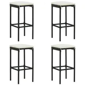 vidaXL Tabourets de bar avec coussins lot de 4 noir résine tressée pas cher