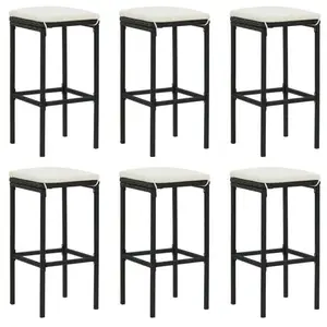 vidaXL Tabourets de bar avec coussins lot de 6 noir résine tressée pas cher