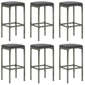 vidaXL Tabourets de bar avec coussins lot de 6 gris résine tressée pas cher