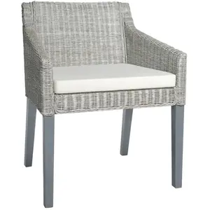 vidaXL Chaise à manger avec coussin Gris Rotin naturel pas cher