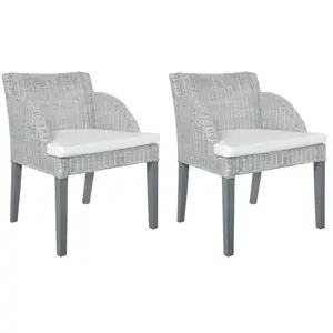 vidaXL Chaises à manger avec coussins lot de 2 gris rotin naturel pas cher