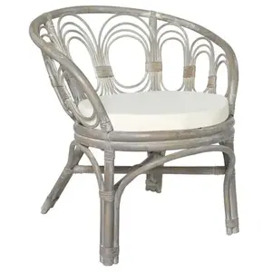 vidaXL Chaise de salle à manger avec coussin gris Rotin naturel et lin pas cher