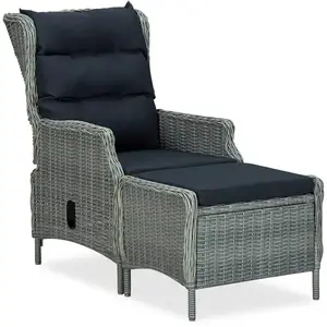vidaXL Chaise inclinable de jardin tabouret Résine tressée Gris clair pas cher