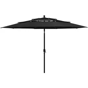 Comparateur de prix : vidaXL Vidaxl Parasol À 3 Niveaux Avec Mât En Aluminium Noir 3,5 M