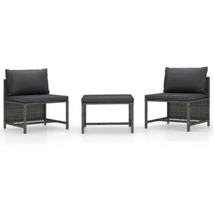 vidaXL Salon de jardin 3 pcs avec coussins Gris Résine tressée pas cher