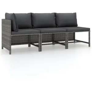 vidaXL Salon de jardin 3 pcs avec coussins Résine tressée Gris pas cher