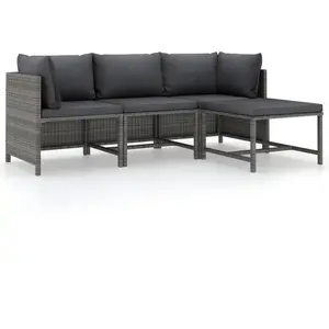 vidaXL Salon de jardin 4 pcs avec coussins Résine tressée Gris pas cher